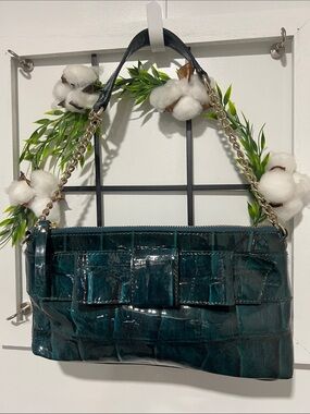 kate spade Croc-Embossed Patent Shoulder Bag in Teal